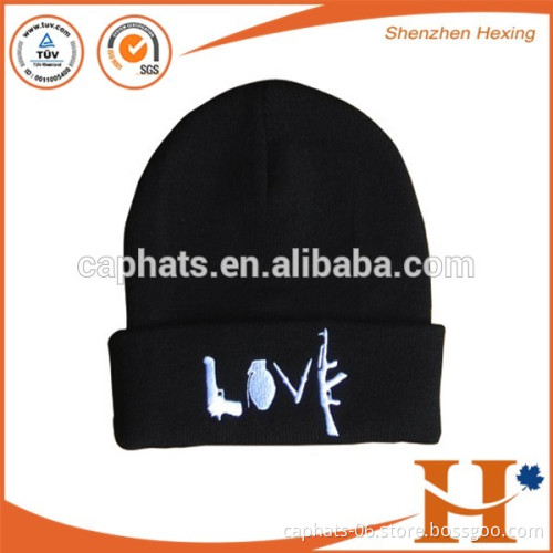Embroidery beanies hat custom your own logo black knitted cap